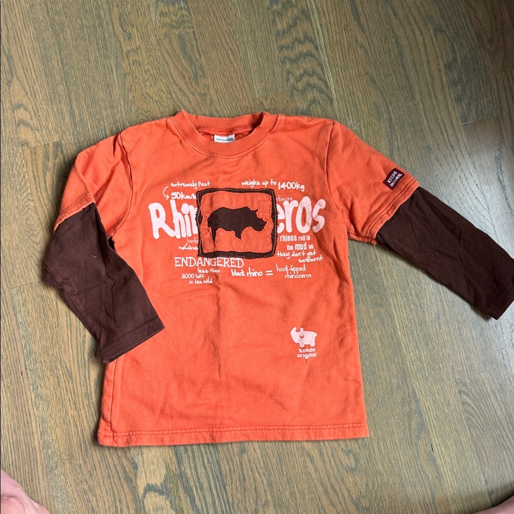 Orange and Brown Kids Rhino Long Sleeve Shirt